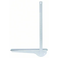 Ein Winkelmessgerät aus Metall mit einem langen senkrechten Lineal und einem kürzeren waagerechten Arm, ideal zum Messen von Winkeln.